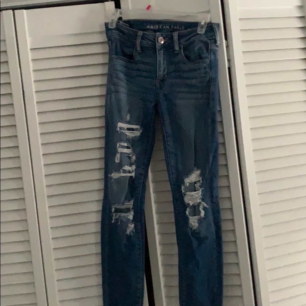 American Eagle high waisted ripped jeans.